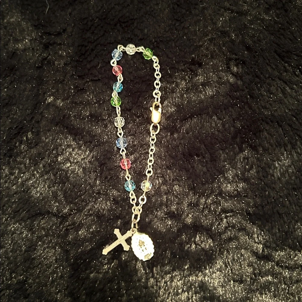 Creed Rosary Co. Multicolor Bead Prayer Bracelet with Cross and Medal for child